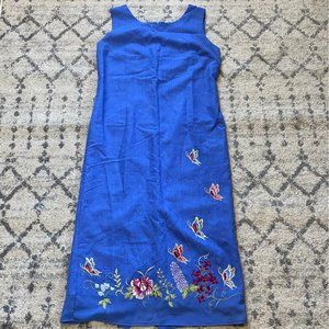 Plaza South Light Blue Embroidered Lined Dress
